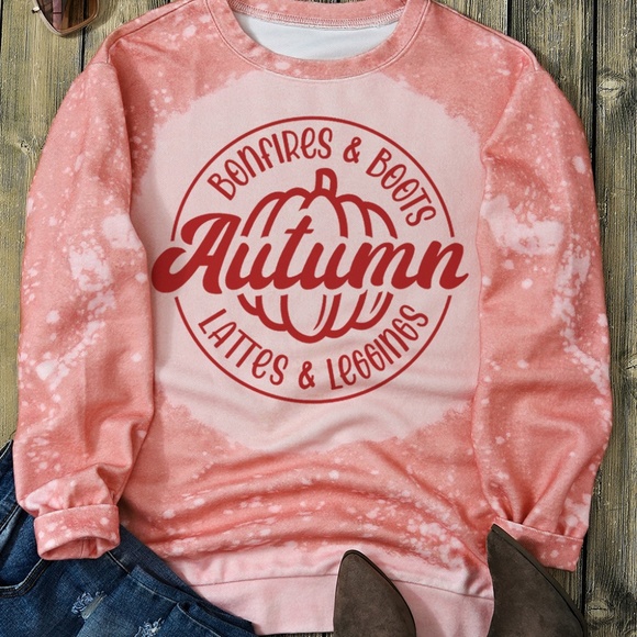 Tops - B210 Pink Tye Dye Autumn Pumpkin Graphic Drop Shoulder Sweatshirt